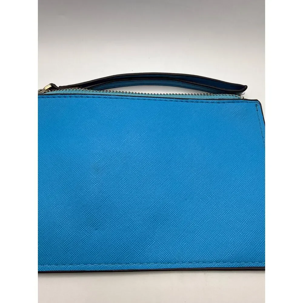 Kate Spade New York Large Blue Saffiano Leather Zip Wristlet Clutch Wallet